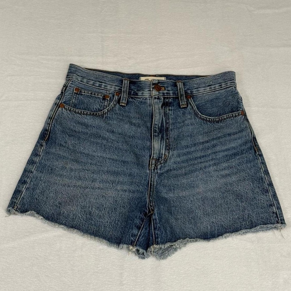 Madewell The Momjean Short Blue Denim High Rise Frayed Hem Shorts 26